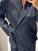 Loose Contrast Stitching Blazer Trousers Set Lapel Blazer Double Breasted Shoulder Pad Wide Leg Pants Casual Women Sets