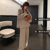 Korean Version of Soft Waxy Lazy Wind Knitting Set Gentle Round Neck Pullover Sweater Wide Leg Pants Two-piece Set Women