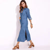 Women's Denim Dress Casual Long Sleeved Lapel Button Cardigan Dress Solid Color Pocket Denim Dress