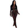 Women O-neck Long Sleeve Mesh Diamonds Rhinestones Long Dress Birthday Bodycon Mermaid Maxi Dresses Vestidos