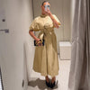 Lapel Cape Sleeve Lace Up Long Sleeve Women Elegant Epaulet Oversized Waist Cinching Pleated Shirt Dresses Chic Ladies Partywear