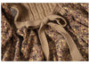 Autumn Winter Korean Patchwork Bandage Long Sleeved Knitted Dress Women's Slim Sweet Corduroy Flower Dresses