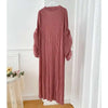 Puff Sleeve Pleated Dress Solid Color Long Length Women Loose Causal Elegant Dresses Designer Clothes Autumn 2DA1731