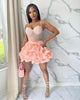 Women Mesh Diamonds Rhinestones Cake Style Big Swing Strap Bodycon Midi Dress Sexy Party Even Dresses Vestidos