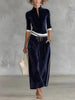 Spring Fall Solid Velvet Clothes Woman Turtleneck Zipper Top Cardigan & Wide Leg Pants Set Retro Contrast Sportswear Suit Outfit