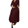 Dashiki African Dresses for Women Autumn Elegant Half Sleeve V-neck Polyester Pleat Dress Ankara Dresses African Clothes