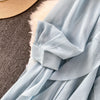 Retro Elegant V-neck ruffle lace-up pleated long sleeve A-line Casual High Waist Dress Women Autumn Dress