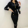 Women Dress Korean O-neck Slim Waist Knitted Pencil Dress with Belt Office Lady Bodycon Vestidos Winter