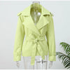Solid Lace Up Short Windbreaker Women Elegant Full Sleeve Button Loose Chic Trench Coat Office Lady Daily Commute Outwear