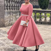 Dresses for Woman O Neck Full Sleeve Belt Waisted High Waisted Pleated A Line Ankle Length Elegant Female Birthday Gowns