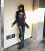 Women Y2K Low Rise Flare Jeans Vintage Washed Cross Patch Distressed Grunge Slim Bootcut Denim Pants Streetwear
