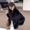 Autumn Winter Female Lamb Wool Faux Fur Tops Coat Women Stand Collar Short Fur Jacket Ladies Long Sleeves Plush Outerwear