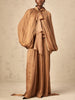 Chic Prom Robe for Women Scarf Collar Lantern Sleeve High Waist Temperament Pleated Evening Dress Female Clothes