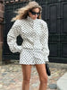 Polka Dot Print Shorts 2 Piece Sets For Women Long Sleeve Patchwork Contrast Jacket Coat And Casual Commute Shorts Suits