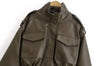 Winter Faux Leather Bomber Jacket Women Short Zipper Front Lapel Outerwear Multiple Pockets Warm Jackets