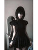 Gothic Lolita Y2K Women's Mini Dress Double Breasted Striped Ruffle Hem Slim Fit Harajuku Dark Cute Night Out Streetwear