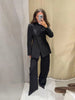 Balck Pants Set For Women Casual Stand Collar Single Breasted Blazer Wide-leg Pants Lady Spring Chic Street Outfits