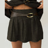 Blazer With Metal Buckle Belt High Waist Pleated Women Mini Skirt Lapel Contrast Pocket Herringbone 2 Piece Suit Vintage Pattern