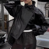 Autumn Winter Black Women Faux Leather Jacket Coat Casual Loose Pockets Biker Outerwear Female