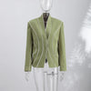 Curved Stitching Women Jacket Long Sleeve Slim Fitted Blazer Open Front Waist Truncated Outerwear Elegant Office Commuter Jacket