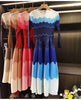 Designed Women's Pleated Dress O-neck Loose Fit Color Block Beaded Long Sleeve Female Clothing 9G1031
