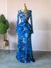 Women Floral Tie Dye Print Stacked Ruched Long Sleeve A-line Maxi Long Dress Birthda Party Education Dresses