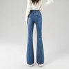 Winter Women's Warm Fleece Jeans Vintage Slim Flare Pants Elastic Korean Female Plush Velvet Thermal Denim Trousers