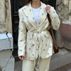 Women Blazer Lace-up Blazer for Women Printed Lapels Ladies Blazer Top Elegance Chic Women Coat