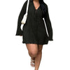Long Sleeve Women V-neck Pleated Dress Casual Streetwear Plus Size Mini Dresses Autumn Slim Party Casual