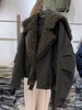 Winter Faux Fur Collar Padded Jacket Women Army Green Oversized Warm Thick Coat Drawstring Waist Streetwear Chic Tops
