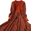 Autumn Winter Korean Patchwork Bandage Long Sleeved Knitted Dress Women's Slim Sweet Corduroy Flower Dresses