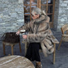 Vintage Hooded Faux Fur Coat Women Winter Slavic Style Girl Striped Fox Fur Jacket Long Overcoat