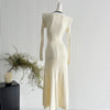 Brand Knitted Maxi Dress Elegant Turn-down Collar Embroidery Long Sleeve Shirt Dress Lady Sweater Vestidos