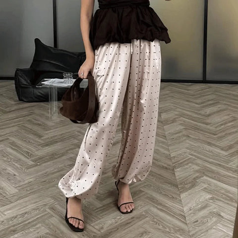 Commuting Printing Dot Women's Pants High Waist Straight-Leg Trousers Casual Elegant Office Work Women's Pants