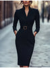 Party Bodycon Midi Dress Women Autumn Long Sleeve V-neck Slim Sashes Lace Up Dresses Elegant Robes