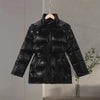 Shiny Stylish Women's Winter Jackets Hooded Waist-Defining Belt Thicken Pockets Full Sleeve Padded Coats Lady Jacket For Women