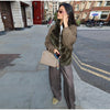 Street Faux Fur Patchwork Jacket Women Design Sense Long Sleeves Casual Female Coat Autumn Winter Lady Streetwear