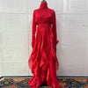 early autumn turtleneck full sleeves shinny ruffles pullover Arabic styles floor length vacation dress female vestido