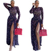 Women O-Neck Long Sleeve Print Split Maxi Long Dress Fall Autumn Evening Party Vacation Birthday Dresses Vestidos
