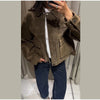 Vintage Turn-down Collar Suede Jackets Women Full Sleeve Breasted Pocket Coat Female Autumn Winter Chic Casual Wear
