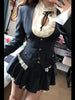 American 2000s Gothic Retro 3 Piece Sets Women Chic Coat + White Shirt + Fluffy Skirts High Street Harajuku Vintage Outfits