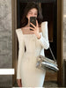 Sexy Square Collar Dress Women Tweed High End Autumn Elegant Slim Waist Long Sleeve Party Dresses Vestidos