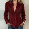 Retro Western Single Breaster Lapel Shirt Coat Woman Solid Suede Tassel Top Cardigan Autumn Long Sleeve Jacket Outerwear