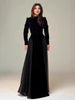 Women Chic Velvet Patchwork Chiffon Dress Elegant Full Sleeve Round Neck High Waist Maxi Dresses Lady Dinner Party Robes