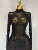 Sparkly Rhinstones Long Sleeve Elegant Party Dress Women Performance Stage Outfit Evening Birthday Prom Gown