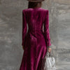 Fall Winter Double Breasted Velvet Cardigan Dress Woman Elegant Lapel Hollow Split Long Dress Vintage Long Sleeve Office Dresses