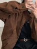 American Retro Brown Faux Suede Coat Women Lapel Solid Zipper Short Jacket Autumn Winter Long Sleeve Zipper Outwear