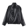 Solid Leather Moto Jacket For Women Winter Turtleneck Retro Coats Asymmetry Elegant Vintage PU Jackets