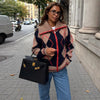 Color Block Argyle Knitted Women Cardigan Oversized Lapel Collar Long Sleeve Sweater Coat Fall Winter Warm Loose Knitwear