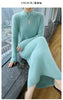 Women' 100%Pure Mink Cashmere Dress Stand-Up Collar Buckle Slim Knit Long Skirt High Waist Over The Knee Bottoming Dress